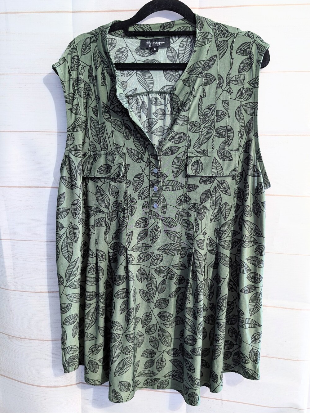 Nwot Reitmans Green Leaf Print Sleeveless Tunic Length Top Size 2X